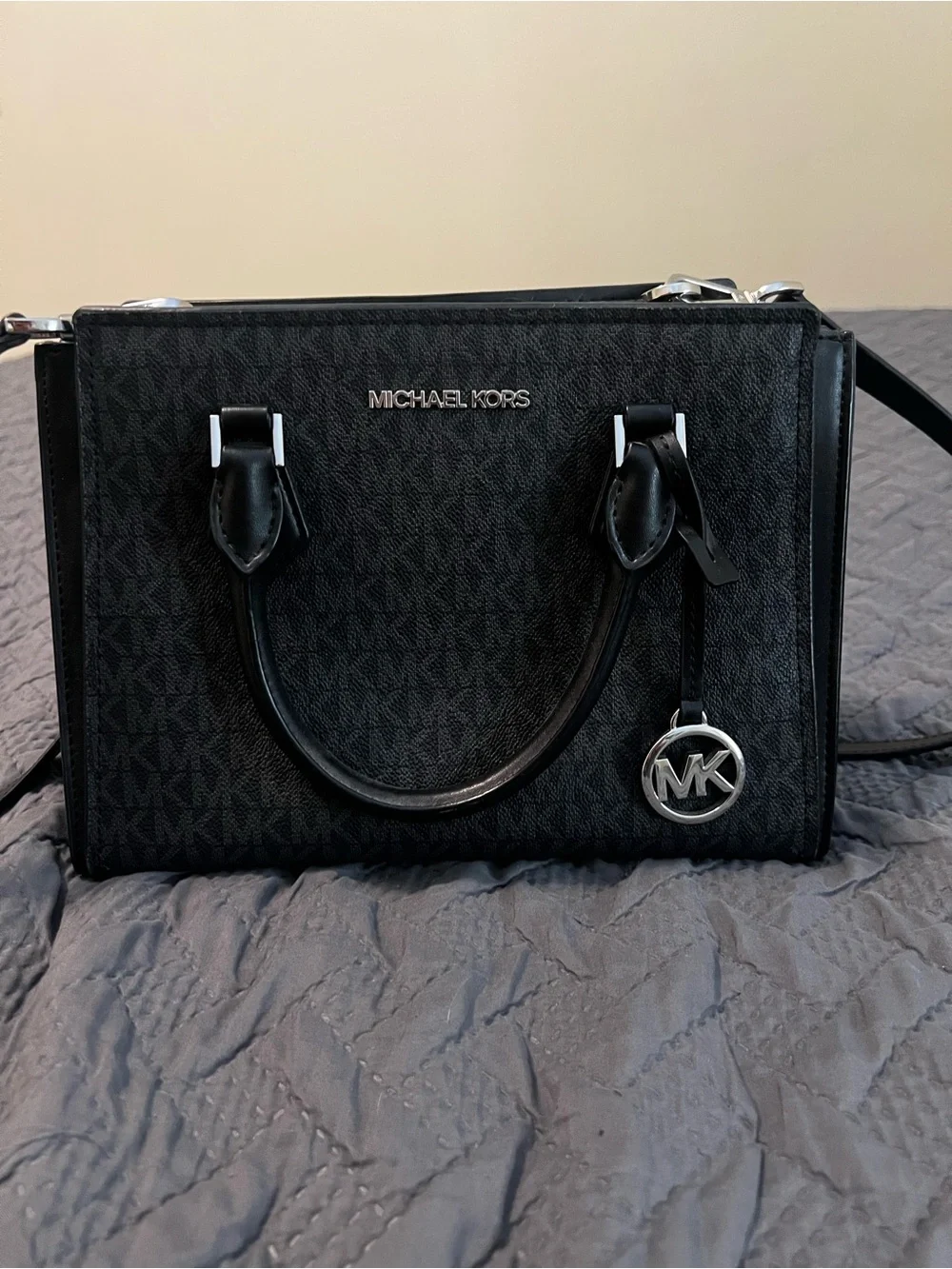 Michael Kors Black Logo MK Charm Satchel